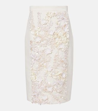 Plan C Embellished cotton drill midi skirt