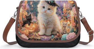 Generic Halloween Cat And Pumpkin Womens Crossbody Bag Fashion Shoulder Handbags Message Tote Bag with Adjustable Strap