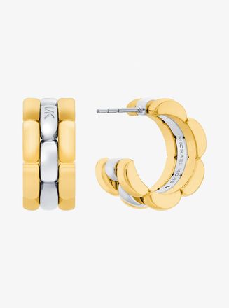 Michael Kors Two-Tone 3-Link Huggie Earrings