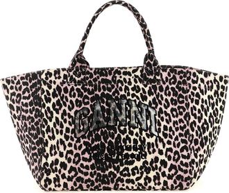 Ganni Leopard Sequin XXL Tote - Dames - Shoppers - Bruin - ONE Size - Katoen - Tassen