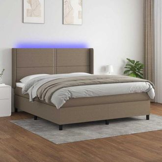 vidaXL Vidaxl - Cama Box Spring Colch&oacute;n Y Luces Led Tela Gris Taupe 180x200 Cm