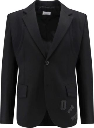 Off-white Off-White Logo Geborduurd Single-Breasted Blazer - Heren - Blazers - Zwart - L - Polyester - Jassen
