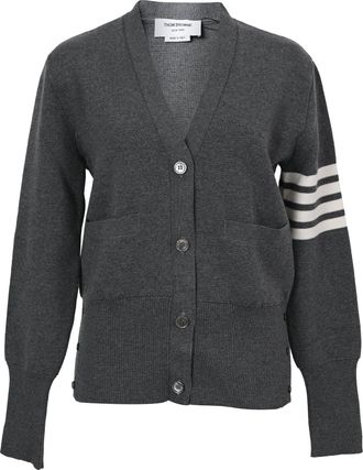 Thom Browne V-Neck Cardigan in Grey Wool