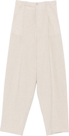 N&deg;21 Gestreepte Pantalons met Plooien - Dames - Wijde Broeken - Beige - M - Katoen - Broeken