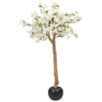 Beliani Planta Artificial En Maceta Para Interior Decoraci&oacute;n De Pl&aacute;stico Con Maceta Negra 180 Cm Blanco Cherry Tree