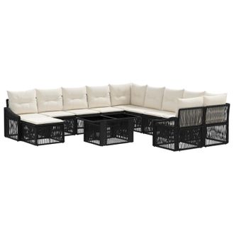 vidaXL Conjunto De Sof&aacute;s De Jard&iacute;n 12 Uds. Negro Y Blanco Crema Vidaxl