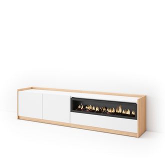 Skraut Home Skraut Home - Mueble Tv, Televisi&oacute;n, 207x37x50cm, Para Tv Hasta 80, Chimenea El&eacute;ctrica, Blanco Y Roble Soft