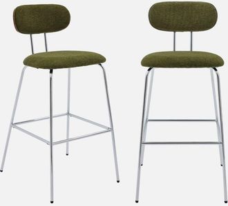 Sweeek Sweeek - Taburete De Bar Con Tejido Repelente Al Agua Y Patas Metal Cromado, Set De 2, Erin, Verde Kaki, 44x53x103 Cm