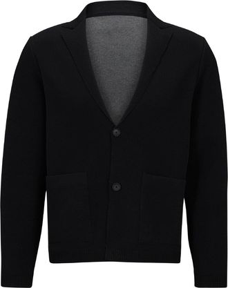 HUGO BOSS Mens Lapel Collar Long Sleeve Regular Fit Sweater in Black - Size 44 (Chest)