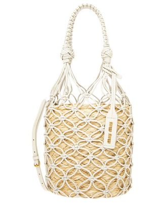 Miu Miu Leather, Mesh & Straw Bucket Bag