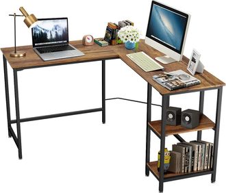 Costway Costway - Escritorio De Ordenador En Forma De L Mesa Esquina De Trabajo Con Estantes