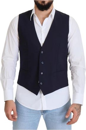 Dolce & Gabbana Elegante donkerblauwe formele vest - Heren - Gillet - Blauw - M - Wol - Kostuums