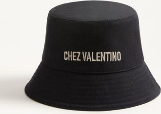 Valentino Garavani Bucket Hat Chez Valentino In Cotone Con Ricamo Uomo NERO/BURRO 57