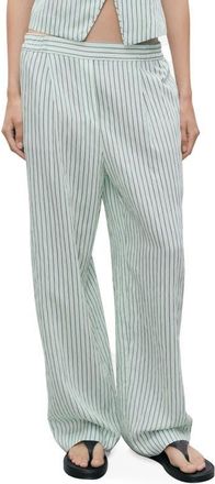 Mango Stripe Low Rise Straight Leg Jeans in Pastel Green at Nordstrom, Size Xx-Large