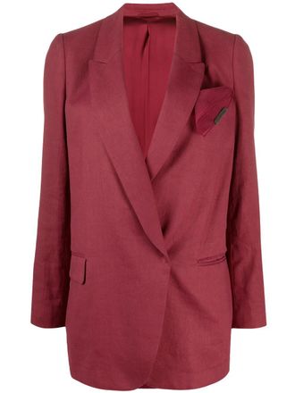 Brunello Cucinelli asymmetric peak-lapel blazer - women - Silk/Cotton/Linen/Flax/Spandex/Elastane/Acetate/Eco Brass - 42 - Red