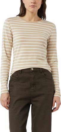 Comma Langarmshirt COMMA, Damen, Gr. 34, beige wei&szlig;, Single Jersey, Obermaterial: 90% Viskose, 5% Elasthan, 5% metallisierte Fasern, gestreift, normal h&uuml;ftb