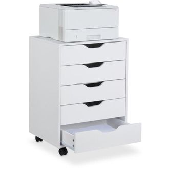 Relaxdays Relaxdays - Mesa Impresora, 5 Cajones, 66,5x48x39,5 cm, Cajonera Oficina con Ruedas, Mueble Archivador Despacho, Blanco