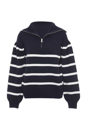 Usha Jumper Dames Donker marineblauwe gebroken witte strepen