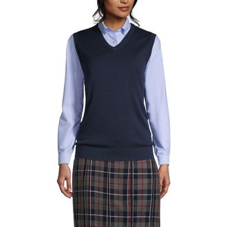 Lands End School Uniform Cotton Modal Fine Gauge Sweater Vest in Classic Navy at Nordstrom, Size X-Large