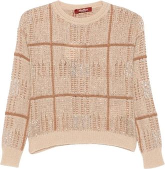 Max Mara Boxy-fit Trui - Dames - Ronde hals truien - Beige - M - Wol - Truien & Vesten