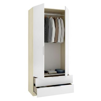Dmora Armario Montclare De 2 Puertas, Ropero Dormitorio, Perchero, 2 Cajones, Un Estante, 51x204h Cm Blanco