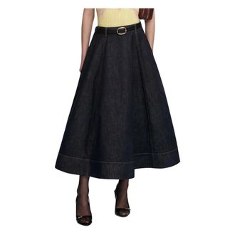 Self Portrait Denim Skirts, female, Blue, Size: 2XS Flared Midi Skirt