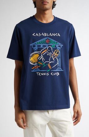 Casablanca Crayon Temple Tennis Club Organic Cotton Graphic T-Shirt at Nordstrom, Size Medium