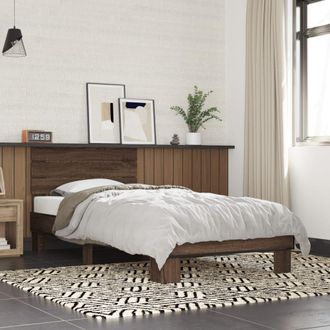 vidaXL Vidaxl - Estructura Cama Madera Ingenier&iacute;a Metal Roble Marr&oacute;n 90x200 Cm