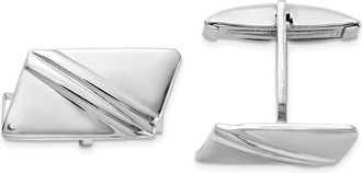 Diamond2Deal Sterling Silver Rhodium-plated Stripe Design Cuff Links