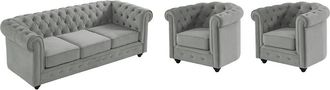 Vente-Unique Sofá 3 plazas y 2 sillones de terciopelo CHESTERFIELD - Gris plata