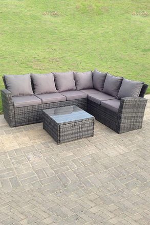 Fimous High back mixed outdoor corner rattan sofa set square coffee table in Dark Grey