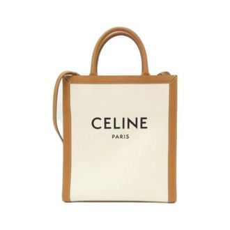 Celine Pre-owned Tote Bags, female, Beige, Size: ONE SIZE Pre-owned Small Vertical Cabas Cotton Canvas Calf Tote Bag