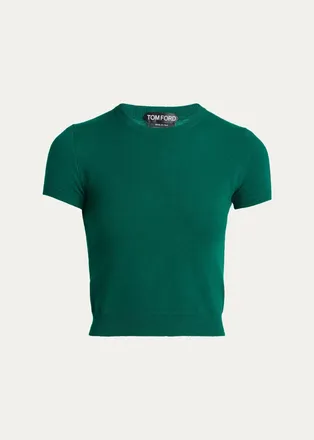 Tom Ford Vintage Washed Cashmere Short-Sleeve Crop Sweater