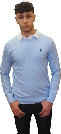 Ralph Lauren Office Blue ronde hals shirt van pima katoen - S - Heren - Ronde hals truien - Blauw - M - Katoen - Truien & Vesten