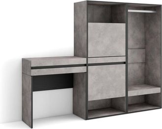 Skraut Home Consola Entrada, Mueble Con Caj&oacute;n, 190x145x35 Cm, Recibidor, Zapatero, Vestidor Abierto, Estilo Moderno, Gris Cemento - Skraut Home