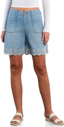 BILLY T Embroidered Scallop Denim Shorts in Pure Denim at Nordstrom, Size X-Large