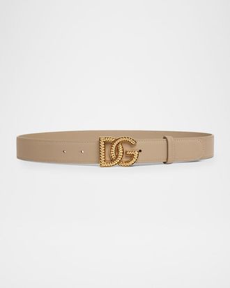 Dolce & Gabbana Leather Logo Buckle Belt