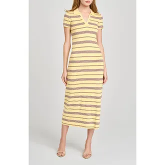 Wayf Carter Stripe Short Sleeve Sweater Dress in Yellow Stripe at Nordstrom, Size X-Small
