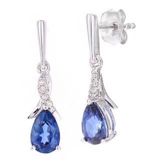 Diamant L'&eacute;ternel Womens 9ct White Gold 1.13ct Created Tanzanite and 0.04ct Diamond Earrings - One Size