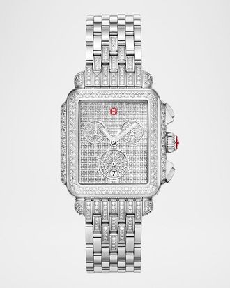 Michele Limited Edition Deco Jubilee Stainless Steel Diamond Pavé Bracelet Watch