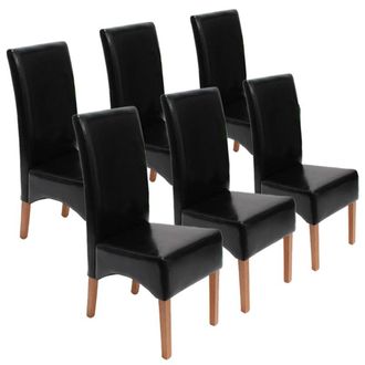 Hhg [nunca Usado] Lote De 6 Sillas De Comedor Silla De Cocina Silla Latina, Cuero, Negro, Patas Claras