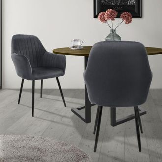 ML Design Ml-design - 2x Sillas De Comedor Color Gris Ergon&oacute;micas, Asiento Tapizado Aspecto De Terciopelo Patas De Metal Con Respaldo Y Reposabrazos Sill&oacute;n Mode