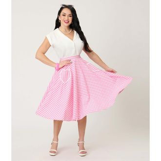 Unique Vintage Sally Swing Skirt in Pink Gingham Print at Nordstrom, Size X-Large