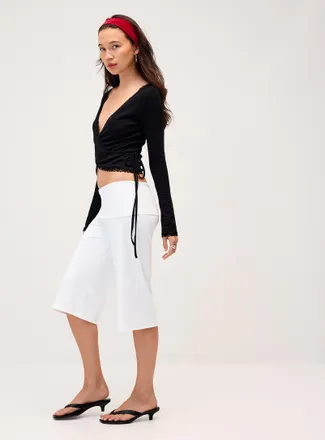 Twik Womens Foldover waist wide-leg capri