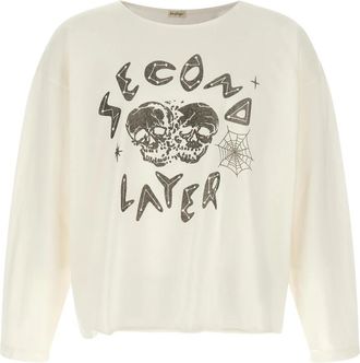 Second/Layer Skullprint Longsleeve T-shirt - Heren - Longsleeves - Wit - M - Katoen - Tops