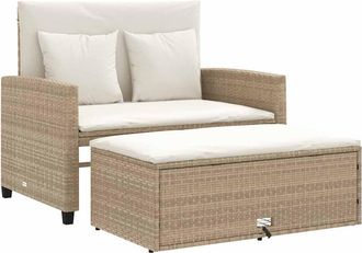 vidaXL Vidaxl - Sof&aacute; De Jard&iacute;n Con Cojines De 2 Plazas Rat&aacute;n Sint&eacute;tico Beige