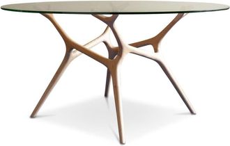 PIB Mesa redonda de cristal y fresno beige 8 pl