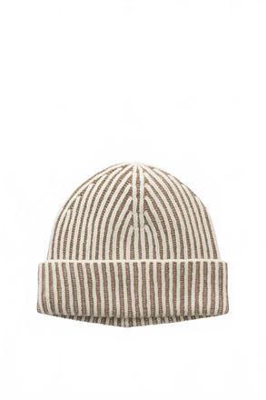 Moorer Mens Ribbed Knit Beanie Hat In Milk/visone