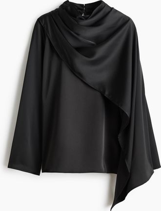 H&M Satinbluse mit Schaldetail - Schwarz