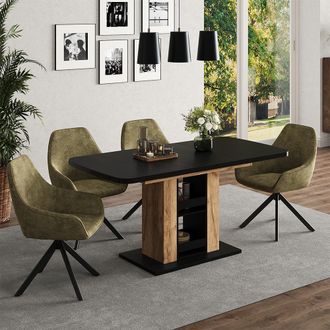 Vicco Mesa De Comedor Fenaro, Roble Negro/dorado, 120 X 80 Cm, Vicco